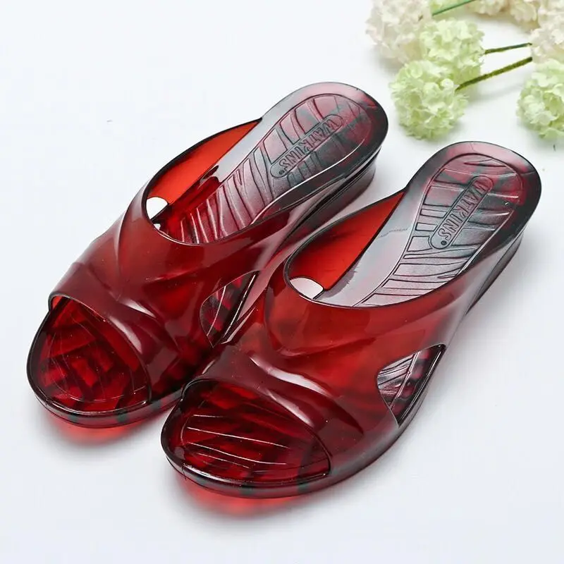 Crystal Clear Plastic Non-slip PVC High Heel Slippers Floor Slippers Hollowed-out  Women Shoes Slippers House  High Heels Sexy