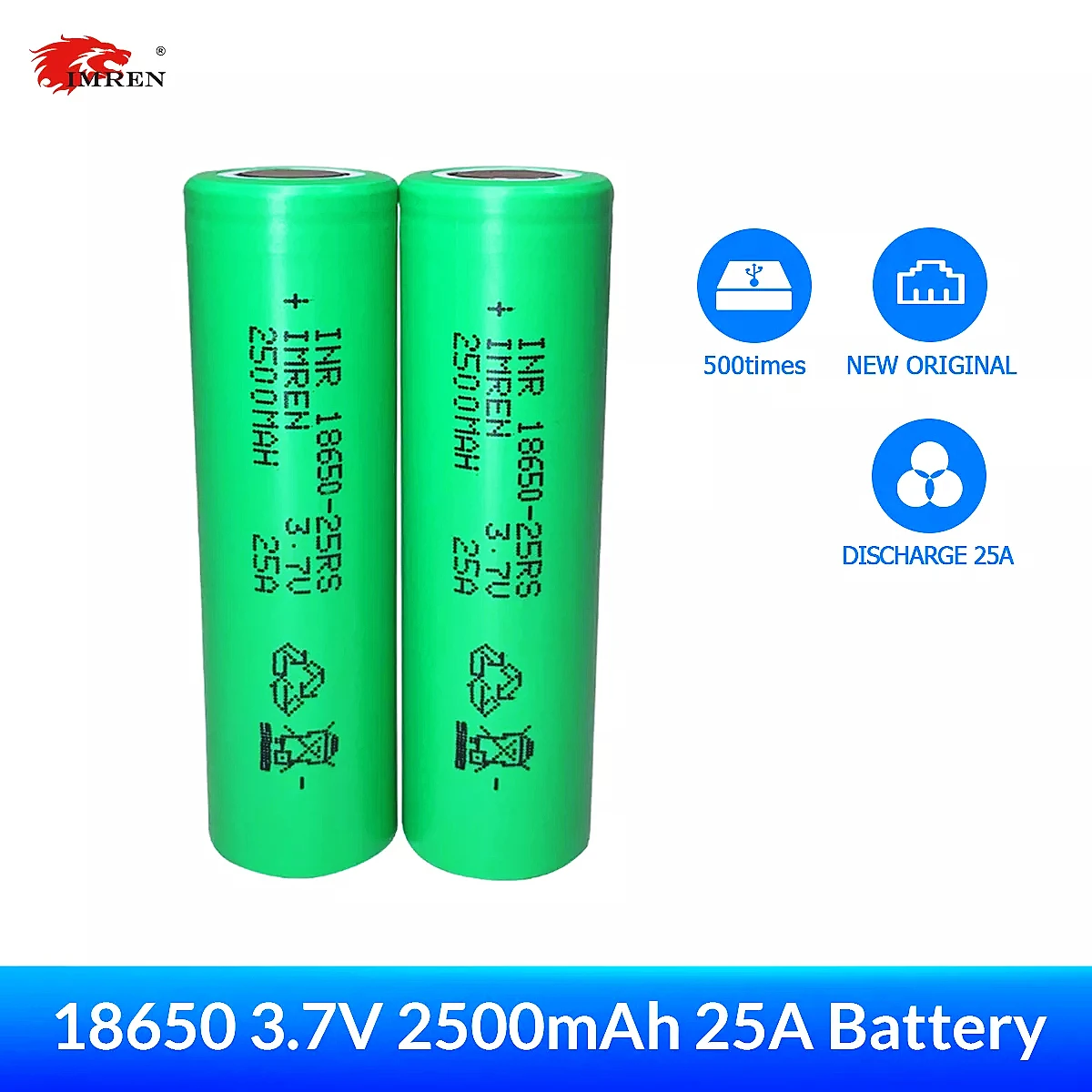 

IMREN New Original 18650 3.7v 2500mAh Discharge 25A Rechargeable Battery Li-ion Battery for Flashlights Drone Headlamps RC Cars