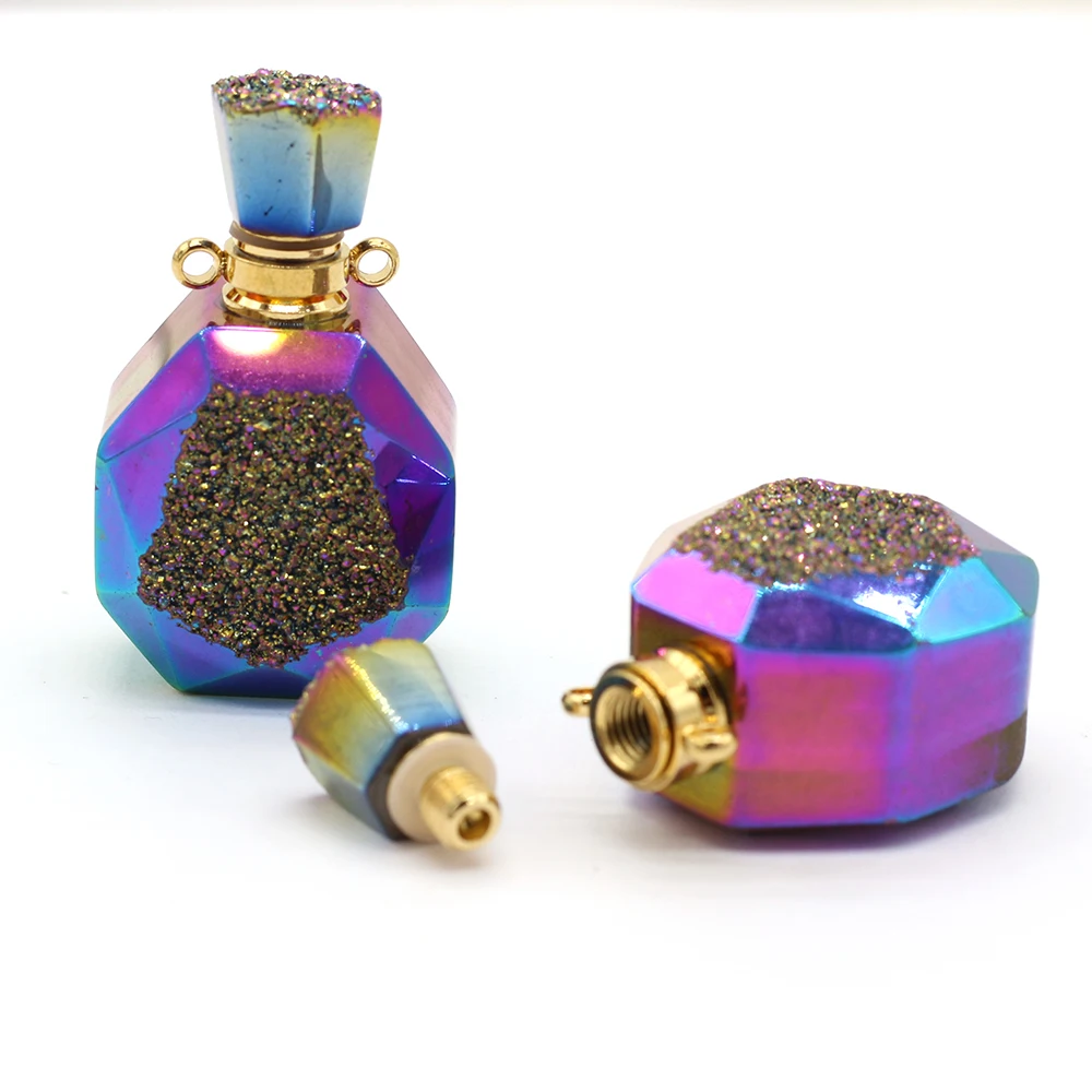 Natural Stone Perfume Bottle Rhombus Plating Pendant Essential Oil Diffuser For Jewelry Making DIY Necklace Accessories Gift 1PC | Украшения