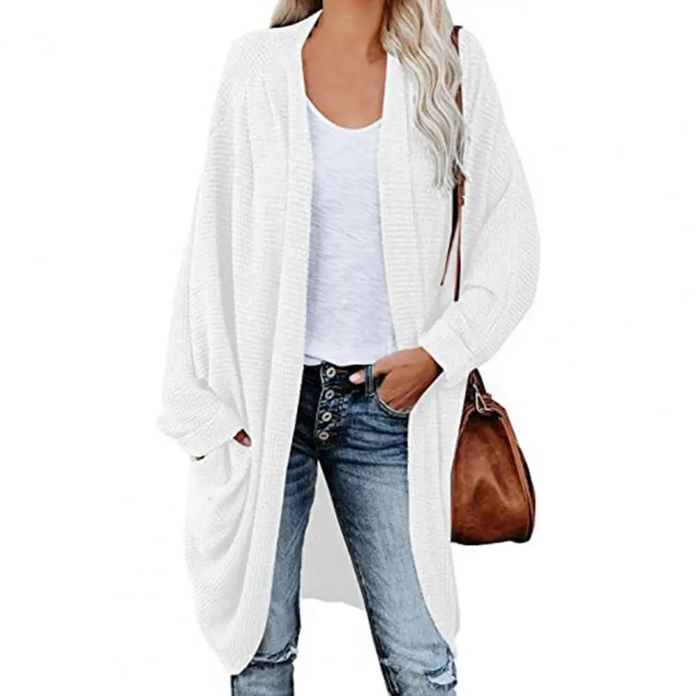 

Women Sweaters Long Sleeve Solid Color Batwing Open Front Drape Pockets Sweater Lady Cardigan Outerwear Autumn Winter