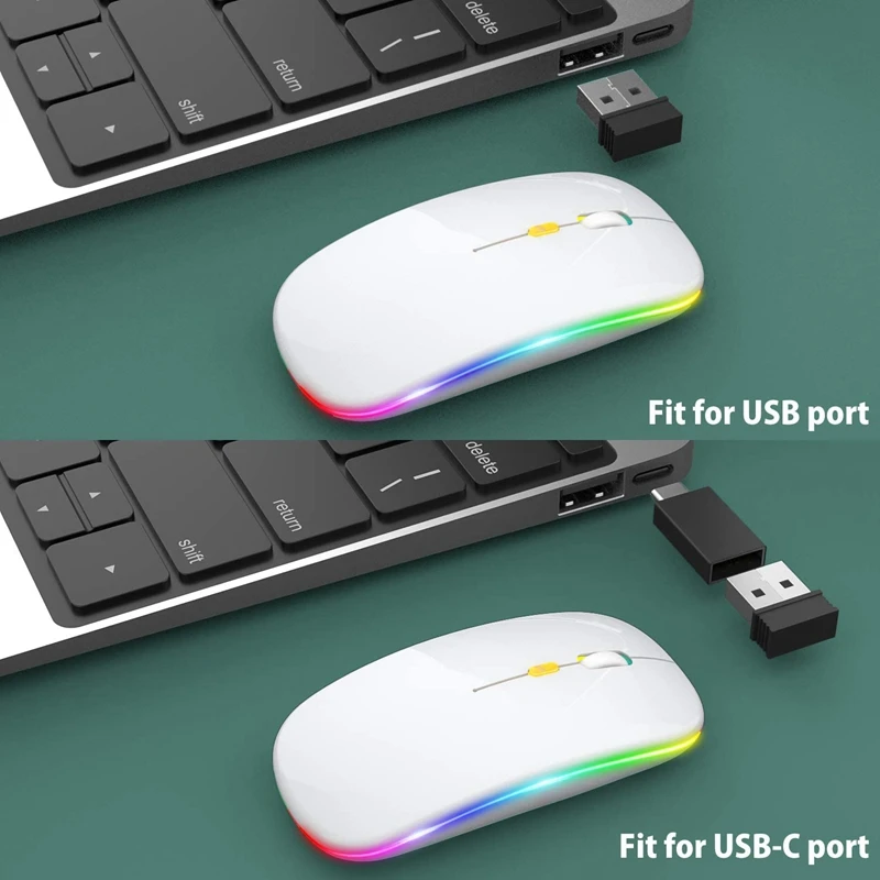 

[Upgrade] LED Wireless Mouse, Mobile Optical Office Mouse with USB & Type-C Receiver, for Laptop,