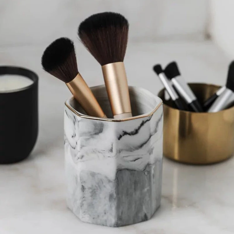 

Pen Holder, Stand for Desk Marble Pattern Pencil Cup for Girls Kids Durable Ceramic Desk Organizer Makeup Brush Holder perfect G