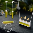 Lotus Fun реальные стерлингового серебра 925 природных ручной Ювелирные украшения минимализм комплект ювелирных изделий с кольца, серьги кулон Neckace