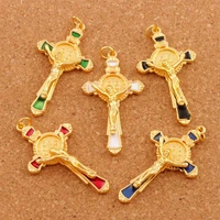 enamel saint benedict medal cross crucifix spacer charm beads 5colors pendants t1670 g 40pcs
