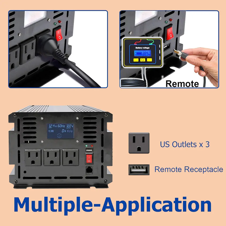 

2021 4000W power inverter, 12V to 110V, 120V modified wave power inverter, DC converter, USB socket, remote control switch