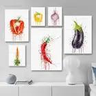 Плакаты и картины в акварельном стиле с изображением овощей, перца, лука, Скандинавская Настенная картина, домашний декор для кухни, Картина на холсте без рамки