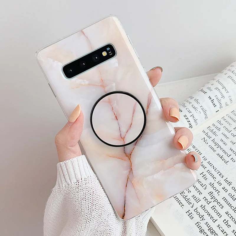 FLYKYLIN подставка для держателя для Samsung Galaxy S8 S9 S10 Plus S10e задняя крышка на розовый мраморный лист Мягкий ТПУ силиконовый чехол для телефона - Цвет: 0932  A2
