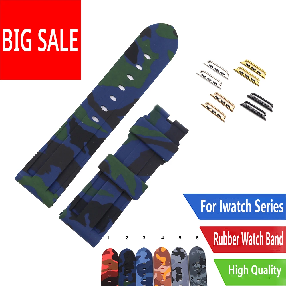 

CARLYWET 38 40 42 44 мм Камуфляжный оранжевый зеленый водонепроницаемый силиконовый резиновый сменный ремешок для наручных часов петли для Iwatch Series ...