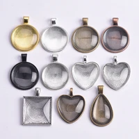 1 sets 25mm roundheartsquare 20x30mm teardrop clear crystal glass cabochons cover metal cabochon setting base for diy pendant
