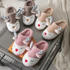 Шлепанцы с мультяшным оленем для мужчин и женщин, теплые меховые тапочки, Симпатичные олени, для пары мальчиков и девочек, домашняя обувь для спальни на толстой подошве