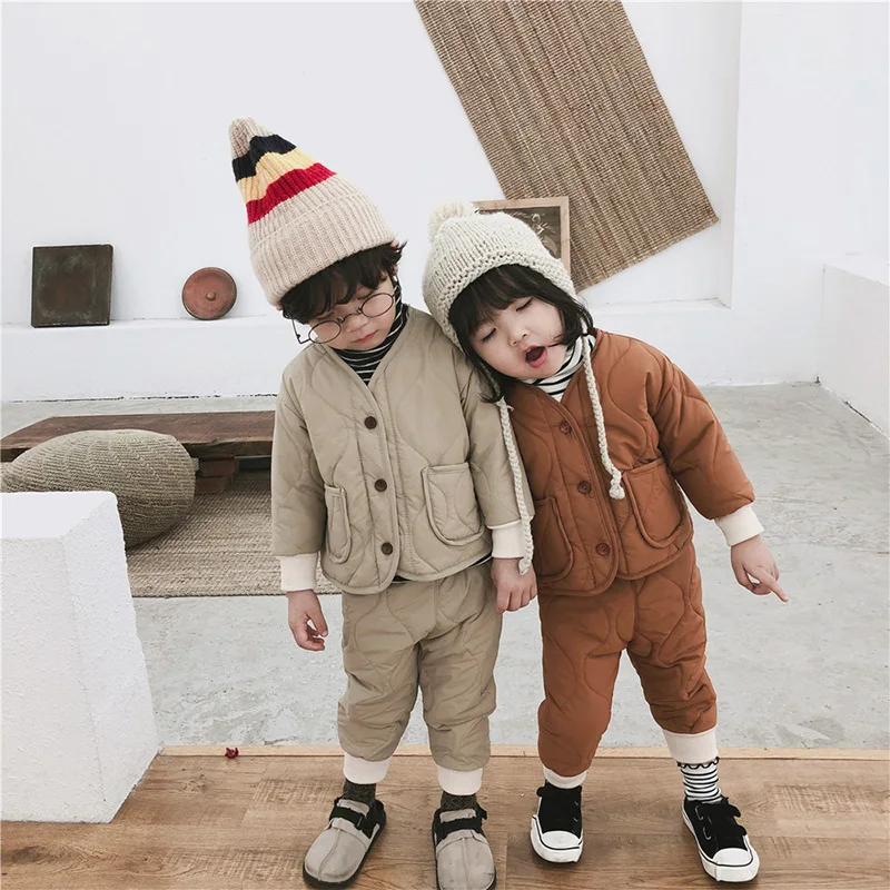 BINIDUCKLING/комплект зимней одежды для детей 2020 теплая утолщенная стеганая домашняя