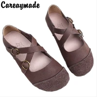 careaymade spring real leather pure handmade antique belt buckle literature mori girl single shoescan two wear style shoes