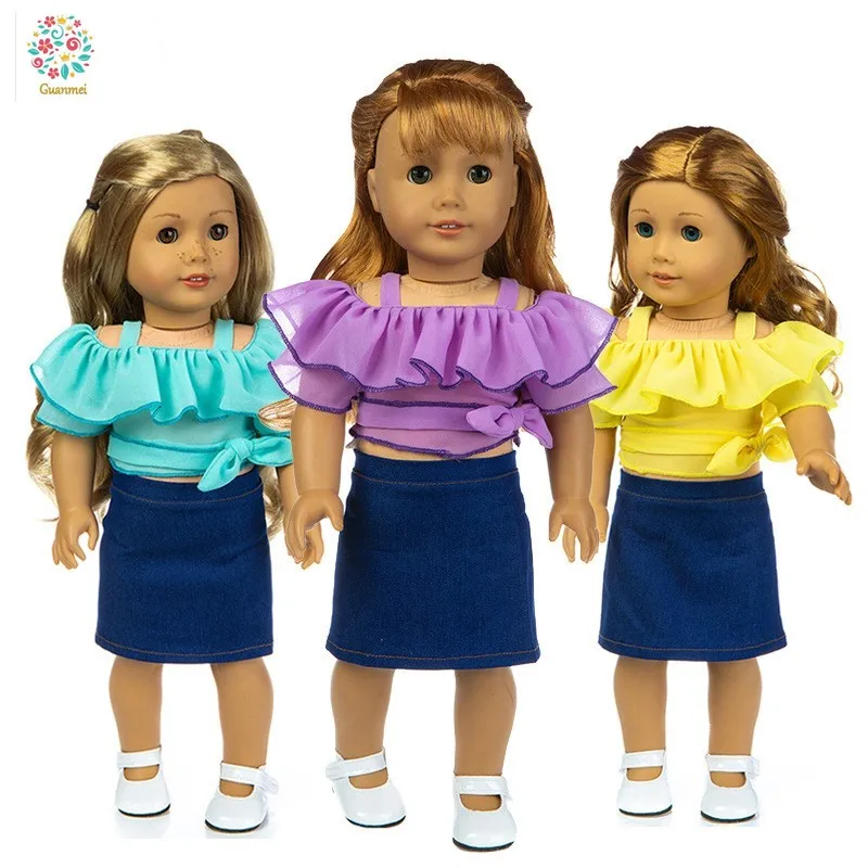 

Fit 18 inch 43cm Born New Baby Girl Doll Clothes Purple Blue Yellow Double Shoulder Floral Skirt For Baby Birthday Festival Gift