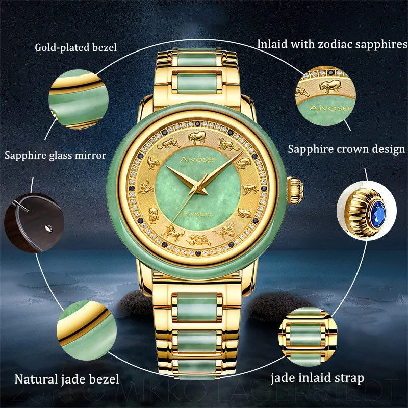

New Genuine 100% Jade Men Watch Business Automatic Mechanical Sapphire Mirror Women Watches Creative Personality Woman Watches