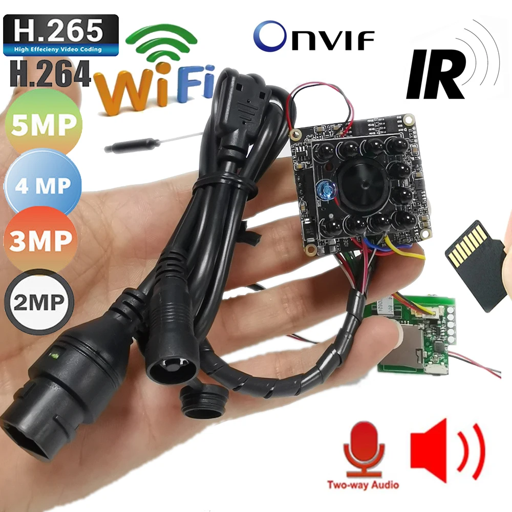 H.265 720P 960P 1080P 3MP 5MP Wireless Security Fisheye IP Network Camera Module Wifi 2 Way Audio Onvif TF Card Slot IR 940nm
