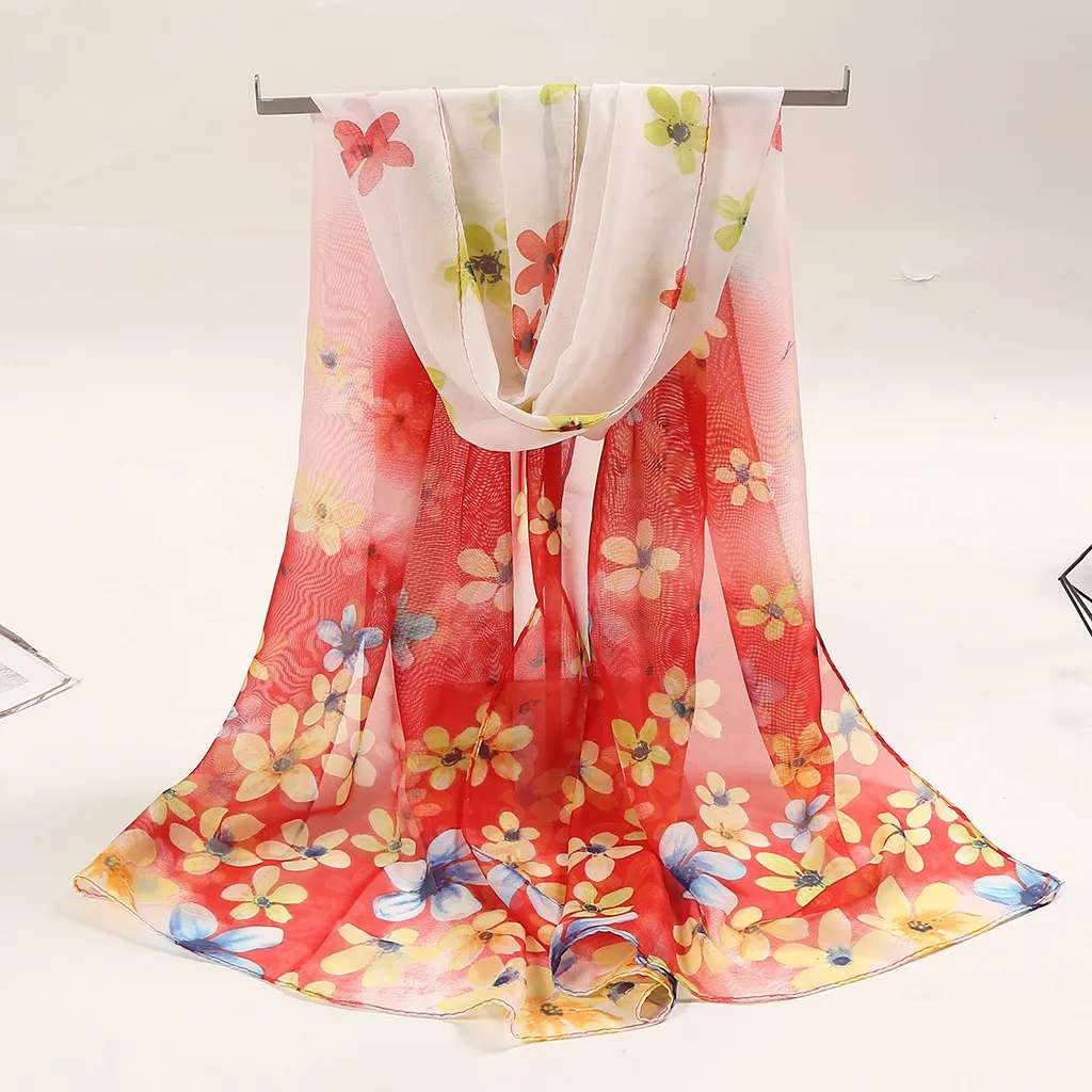 Женская длинная шелковая шаль дизайнерский мягкий шарф с цветочным принтом
