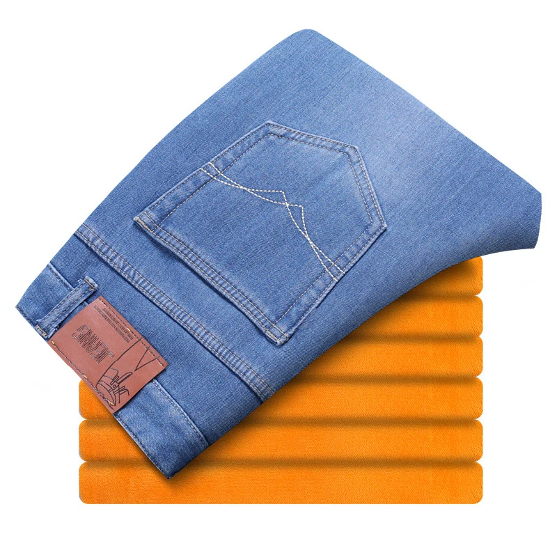 Мужские зимние теплые прямые джинсы с бархатной подкладкой мужские классические