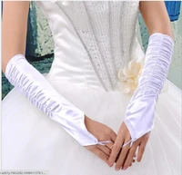 elegant white ivory fingerless elbow length bridal gloves satin ruched wedding gloves for bride women wedding accessories
