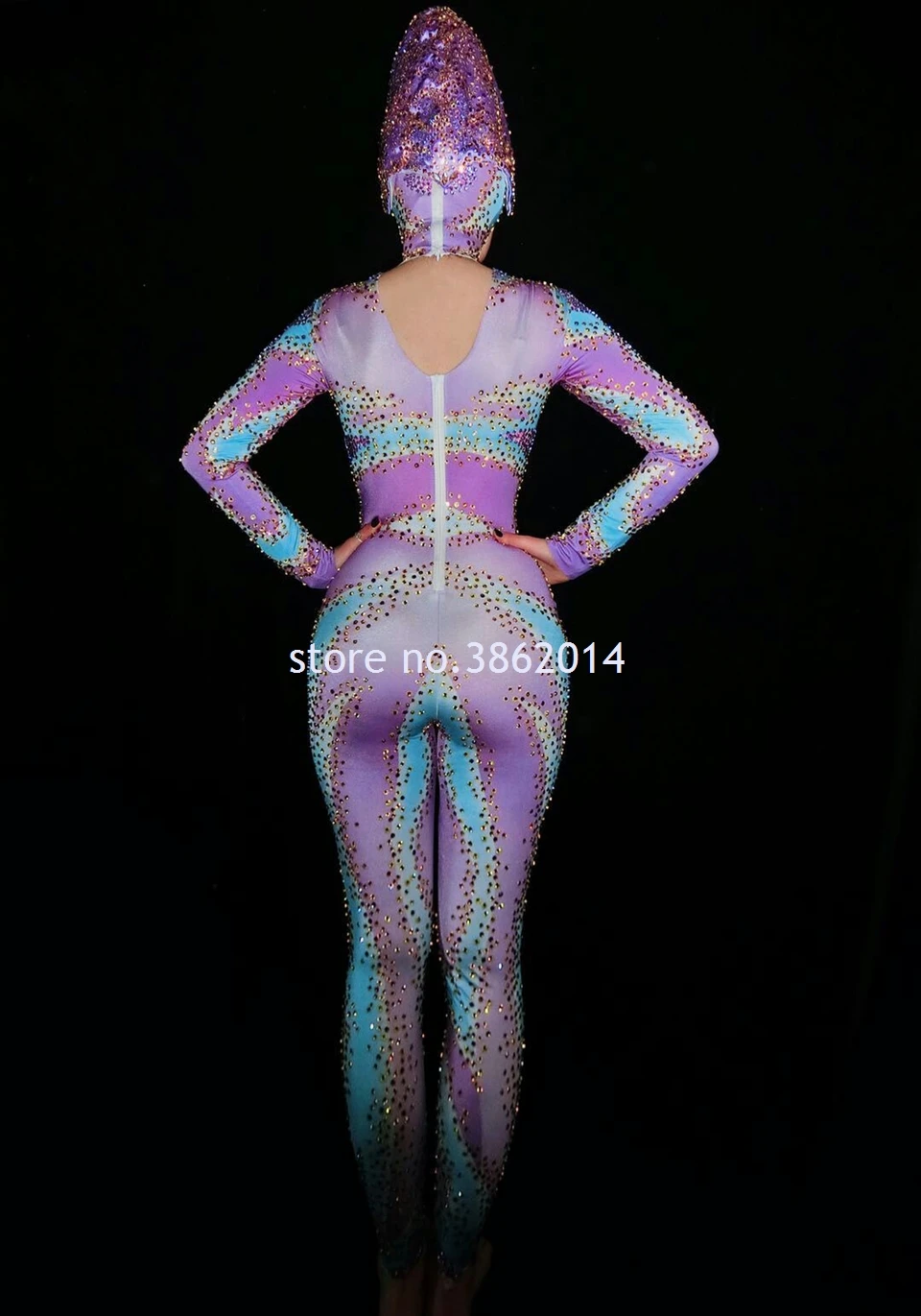 Костюм для танцев со стразами фиолетового и синего цвета | Тематическая одежда