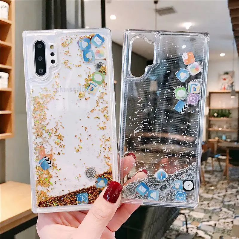 Мягкий прозрачный чехол из ТПУ для samsung Galaxy Note 10 Plus, чехол с зыбучим песком, чехол с изображением приложения, чехол