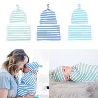2pcsset newborn baby receiving blanket headbandhat cotton sleeping bag toddler infant swaddle wrap towel