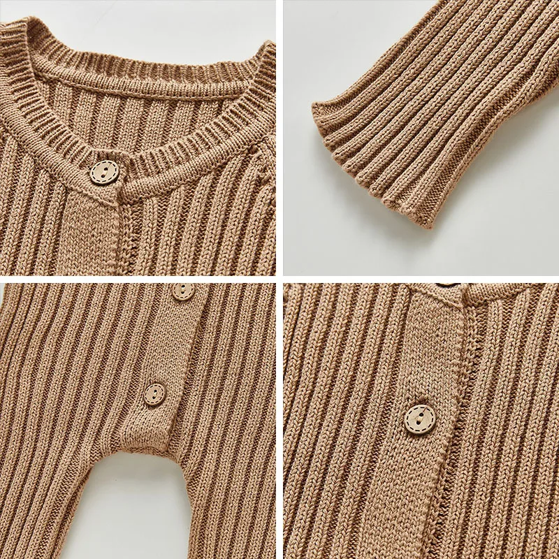 

2021 Autumn Baby Clothing Korean Style Toddler Simple Solid Color Jumpsuits Infant Boys Girls Knitwear Single-Breasted Outerwear