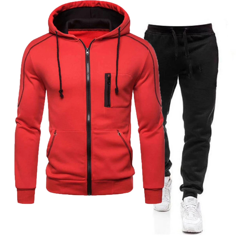 Sports Jacket and Pants Men's Warm Sports Suit Solid Casual Men Clothing Workout Jogger Running Fitness Sportswear Training Set