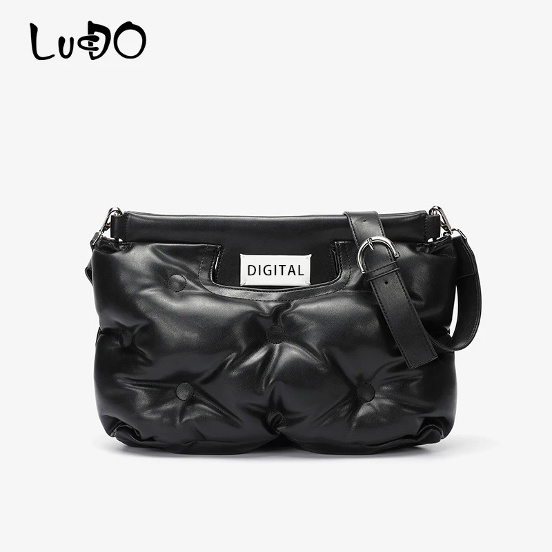 

LUCDO Fashion Women Messenger Bag utumn Winter Space Cotton Embossed Letter Women Shoulder Bag Feather Down Cotton Handbag