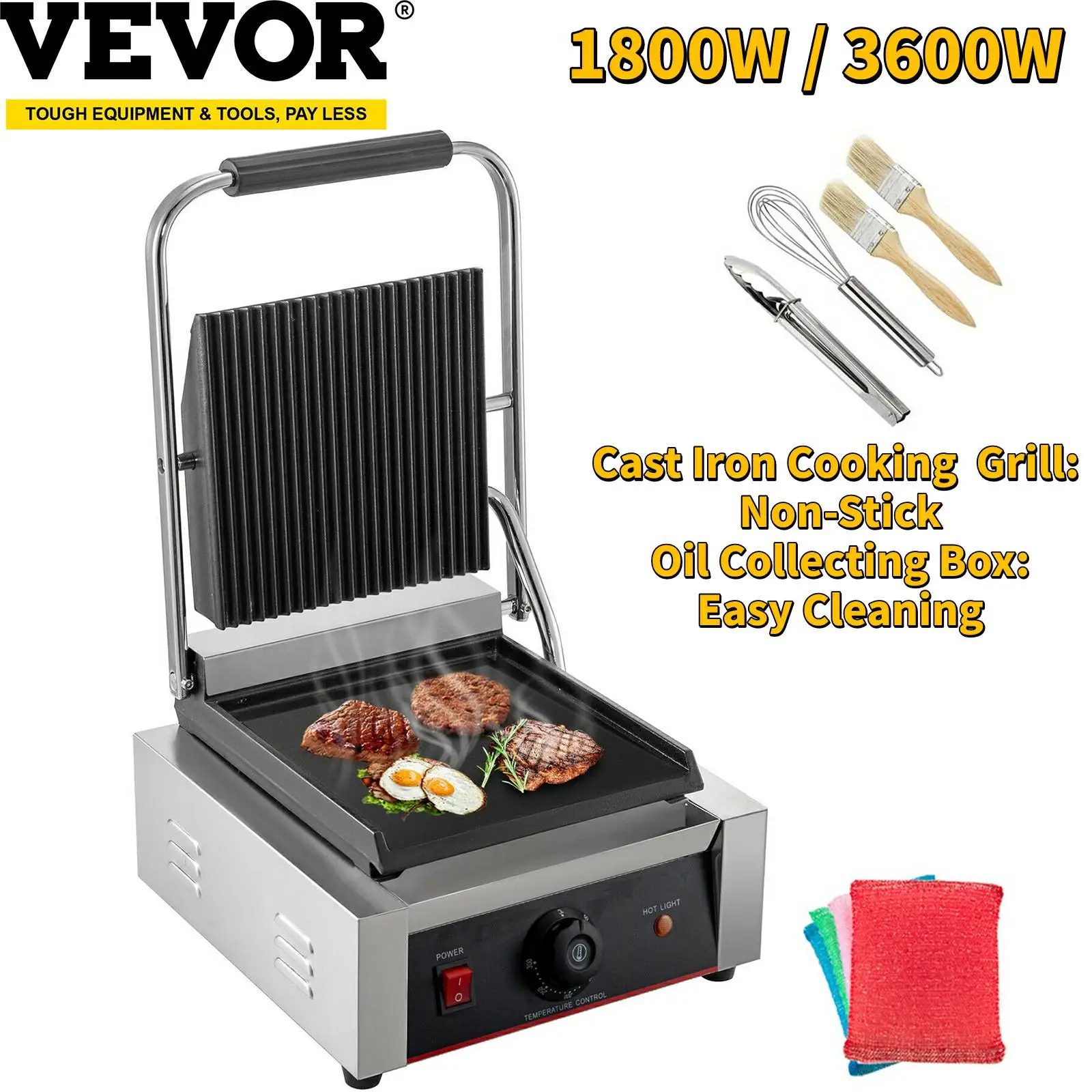 vevor electric contact grill griddle commercial panini press grill non stick for cooking sandwiches steak meat scrambled eggs free global shipping