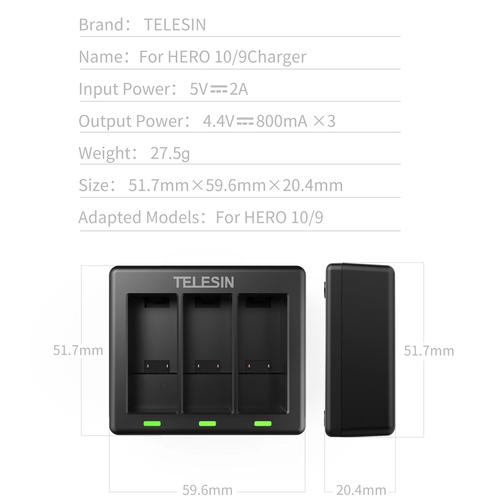 telesin 3 slots battery charger with led light charging box for gopro hero 9 10 black action camera battery accessories free global shipping