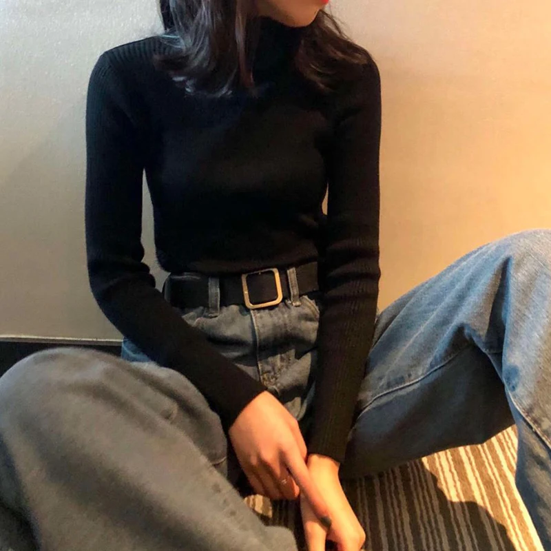 

Skinny Turtleneck Solid Color knitwear Base Women Korean Slim Knitted Sweater Female Casual Winter Pullovers Tops 2020 New Style