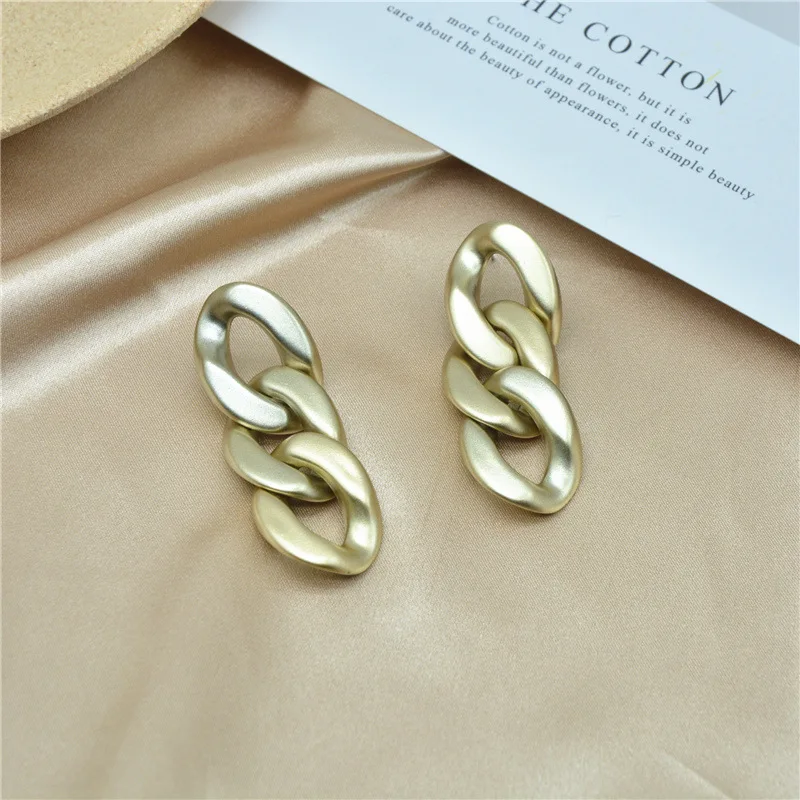 

Fashion Vintage Metal Gold Color Thick Crude Chain Long Drop Earrings Korean Punk Geometric Rhombus Pendant Earrings Jewelry