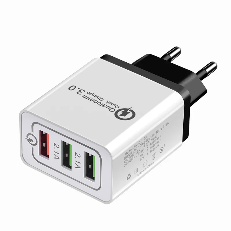 QC 3,0 5V 3A USB зарядное устройство Быстрая зарядка 3,0 адаптер быстрой зарядки 3 USB зарядное устройство для мобильного телефона iphone XR XS Max X 7 8 зарядное устройство s - Тип штекера: black