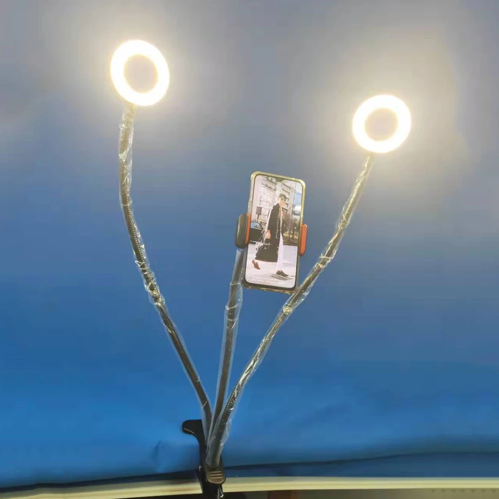 Двойной светодиодный кольцевой светильник для селфи с длинной рукояткой