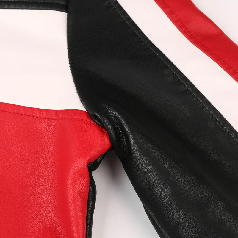 Men's Spring And Autumn Standing Collar No Cap Youth Fashion Coat Men's Slim Body Color Matching Casual Faux Leather Jacket