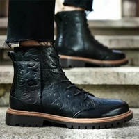 mens pu leather elegant carved chelsea lace up boots classic boots ankle men boots casual fashion winter combat boots kr038