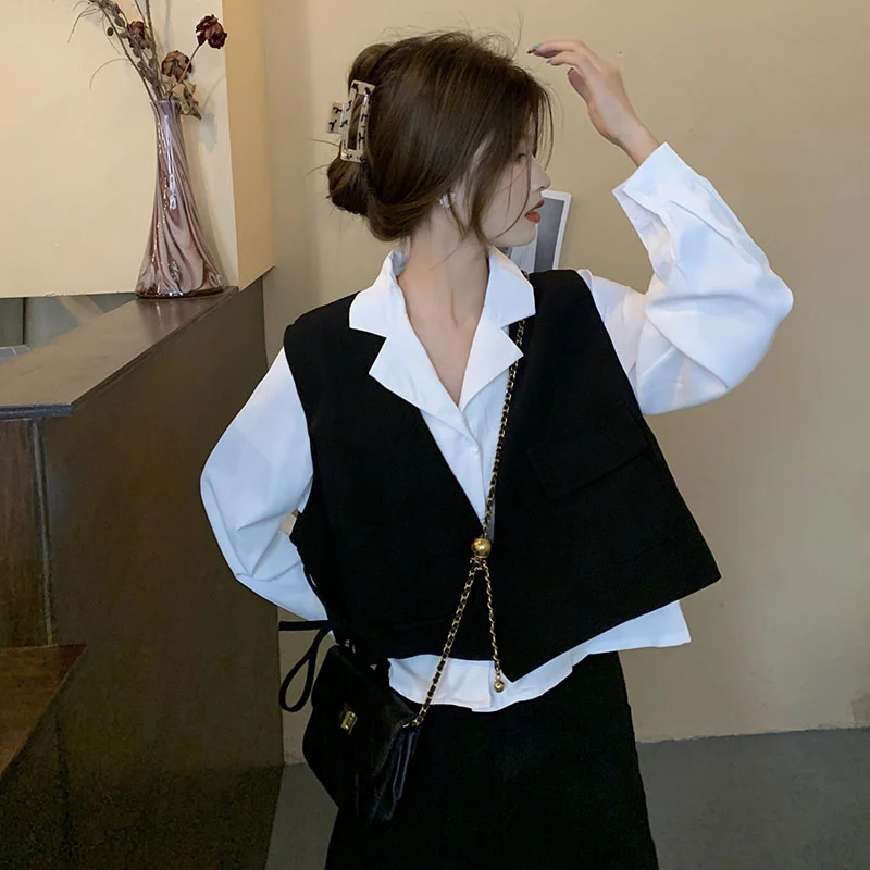 

2021early Autumn New Western Style Youthful-Looking Fried Street Professional Vest Shirt Two-Piece Suit Women's Fashion