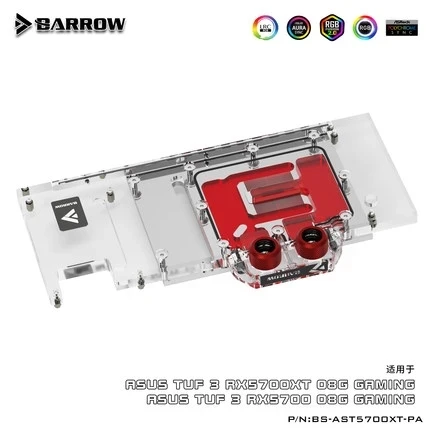 Водяной блок Barrow с полным покрытием графического процессора для ASUS TUF 3 5700XT /5700 O8G