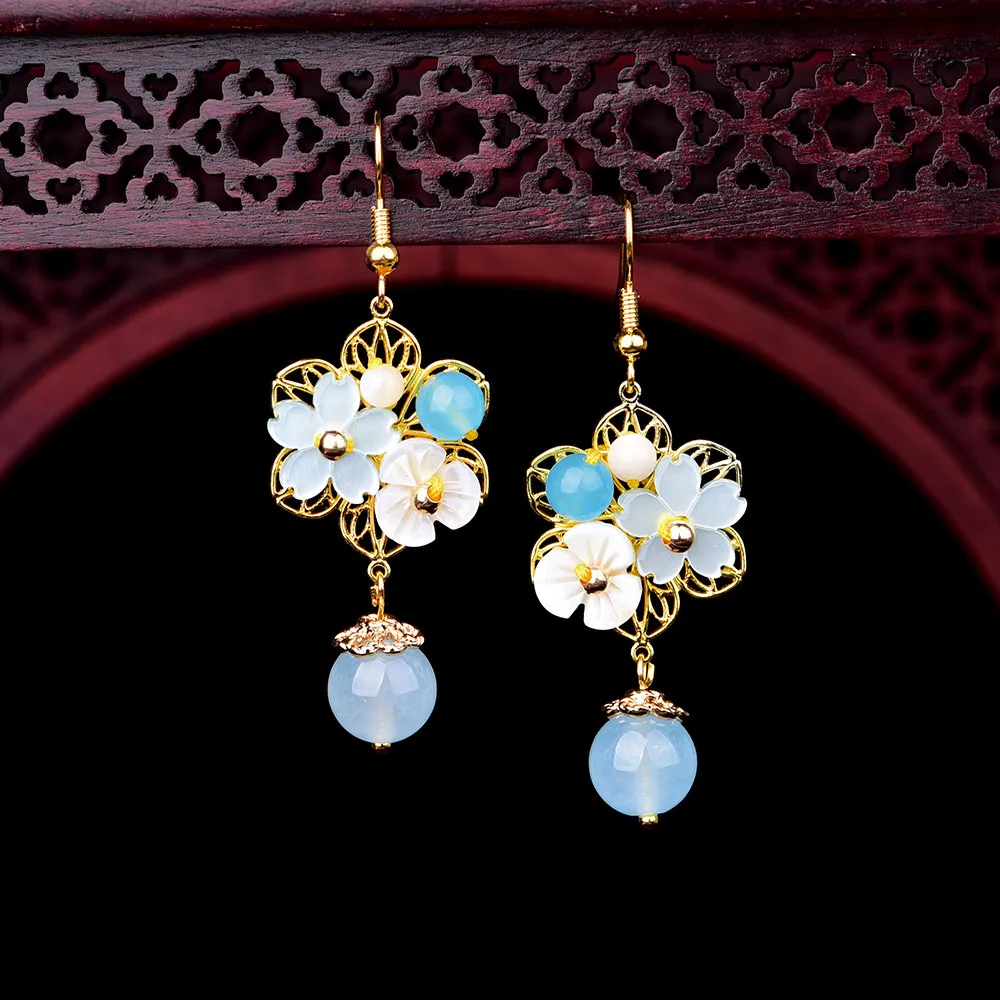 Цветы халцедона украшения драгоценности Hetian нефритовый Агат серебро 925 пробы