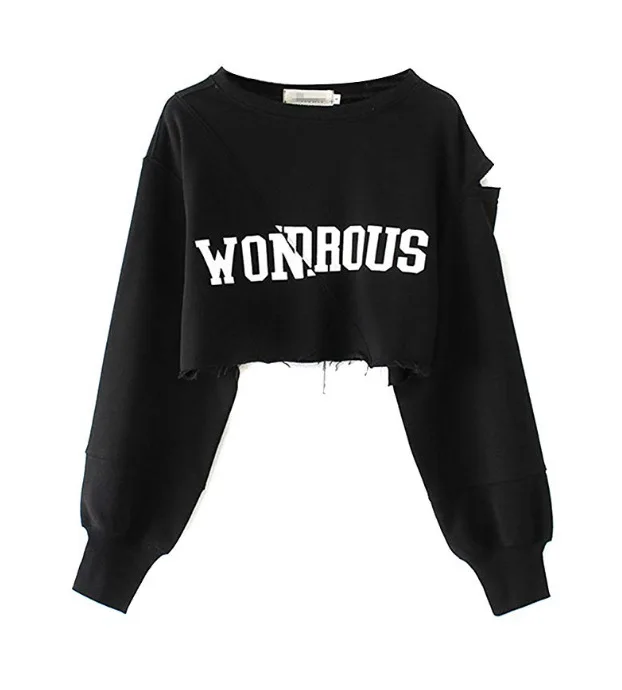 Женская толстовка Харадзюку одежда с длинным рукавом сексуальная открытыми