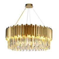 led postmodern stainless steel crystal gold chandelier lighting lustre suspension luminaire lampen hanging lamps for foyer