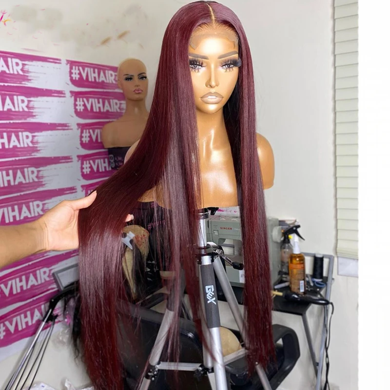 

99J Wine Red Colored Straight Wig HD 13x4/6 Lace Front Human T Part Hair Wig For Women With Baby Hair Super natural Daily Wigs