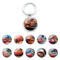 disney cartoon key rings cars characters glass cabochon pendant keychains for boys men handcraft accessories high quality fwn758