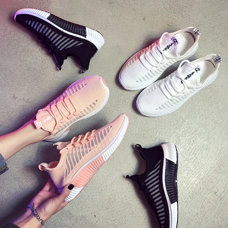 PINSV/2019 г. Осенние дышащие белые кроссовки для бега Flyknit повседневные женские