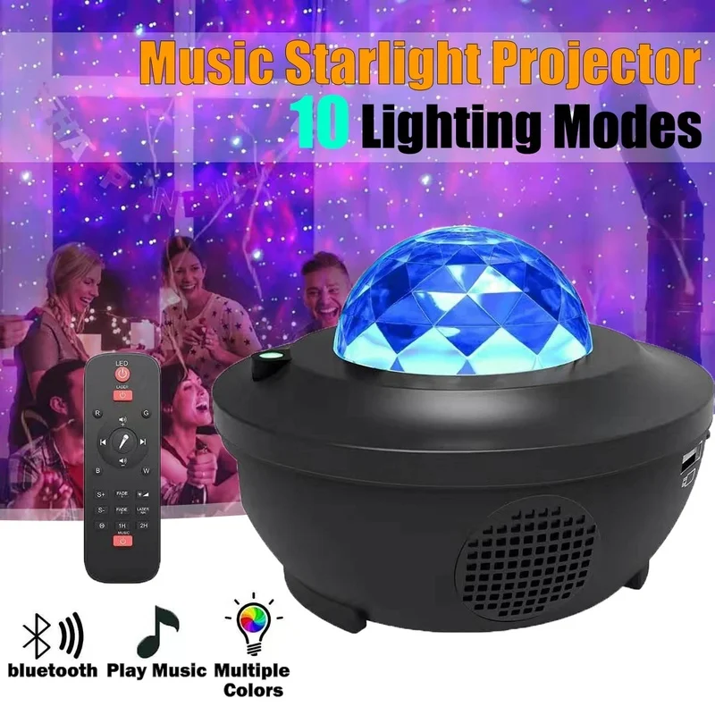 LED Music Starlight Projector USB Cable bluetooth Remote Control Music Player Laser Light Starry Romantic Projection Night Lamp