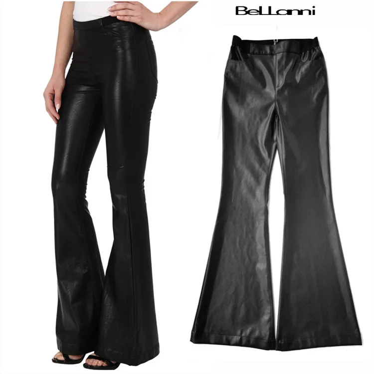Женские брюки клёш из искусственной кожи тонкие стильные штаны в стиле панк