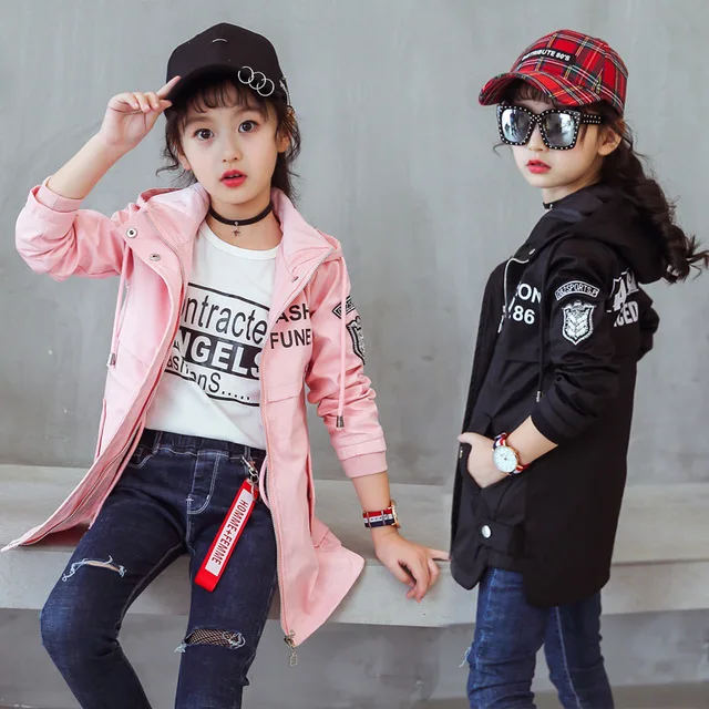 Весенне осенняя куртка для девочек пальто с капюшоном верхняя одежда детей