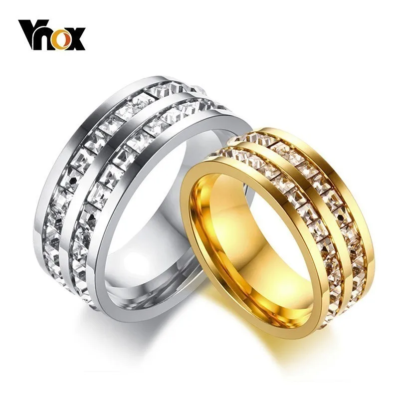 Vnox Роскошные прозрачные камни CZ обручальные кольца для женщин и мужчин