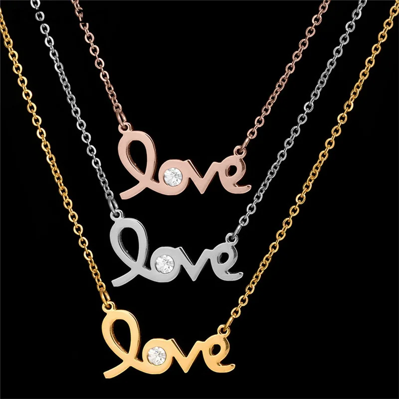ICAM розовое золото и серебро любовные буквы циркония нержавеющая сталь кулон