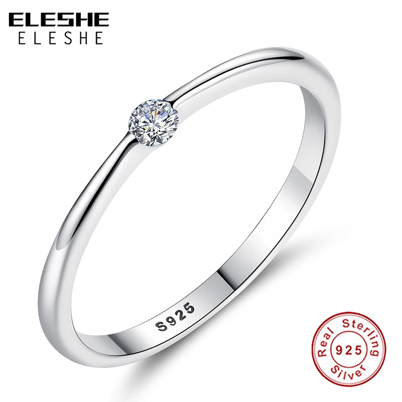 

ELESHE 100% чистый 925 серебряные кольца с кристаллом циркона Свадебные обручальные кольца простое кольцо для женщин, хорошее ювелирное изделие, ...